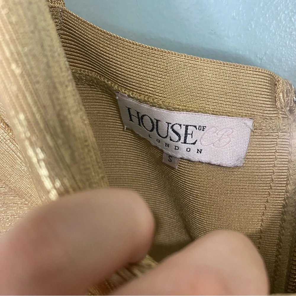 House Of CB Ornela Bodycon Mini Dress Sexy Gold Sz Small - Picture 5 of 8